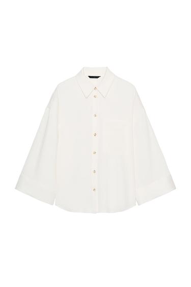 Zara OVERSIZED WIDE SLEEVE SHIRT - Ecru