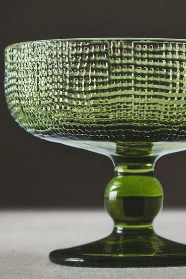 Zara RAISED DESIGN GLASS DESSERT CUP - Green