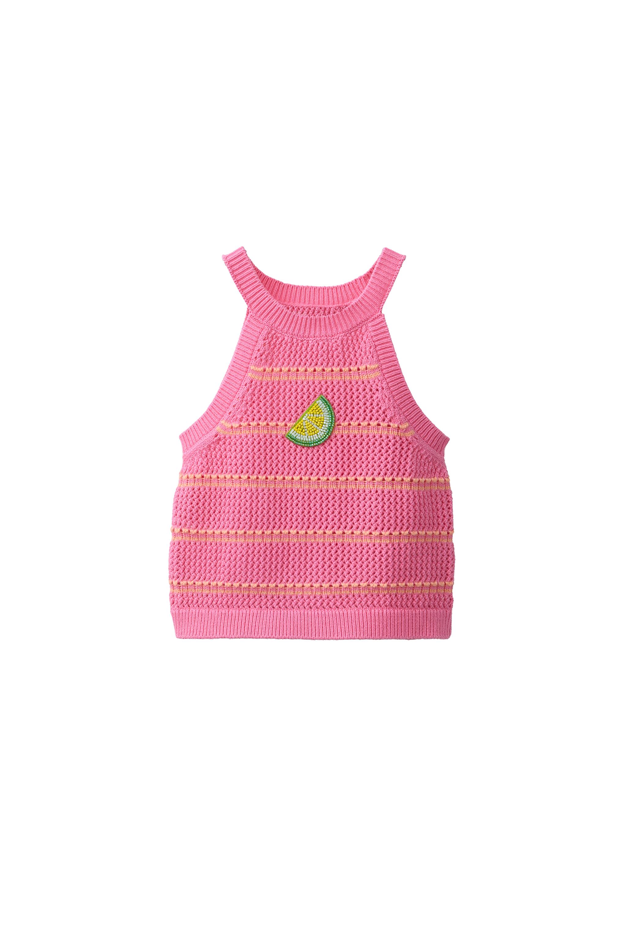 いちか　　charm cut knit tops Lips That Linger Lace Up Crochet Cami Top (Apricot) · NanaMacs