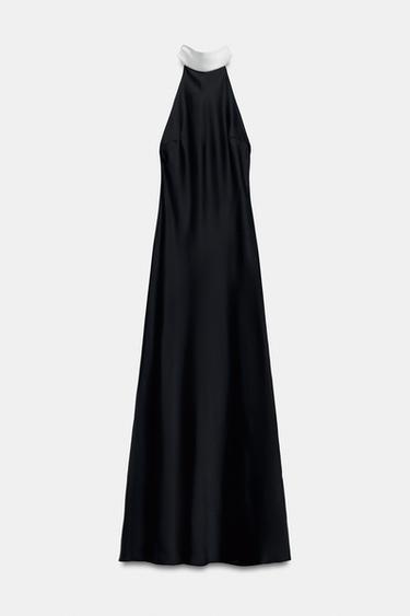 LONG SATIN DRESS WITH TIE - Black by Zara