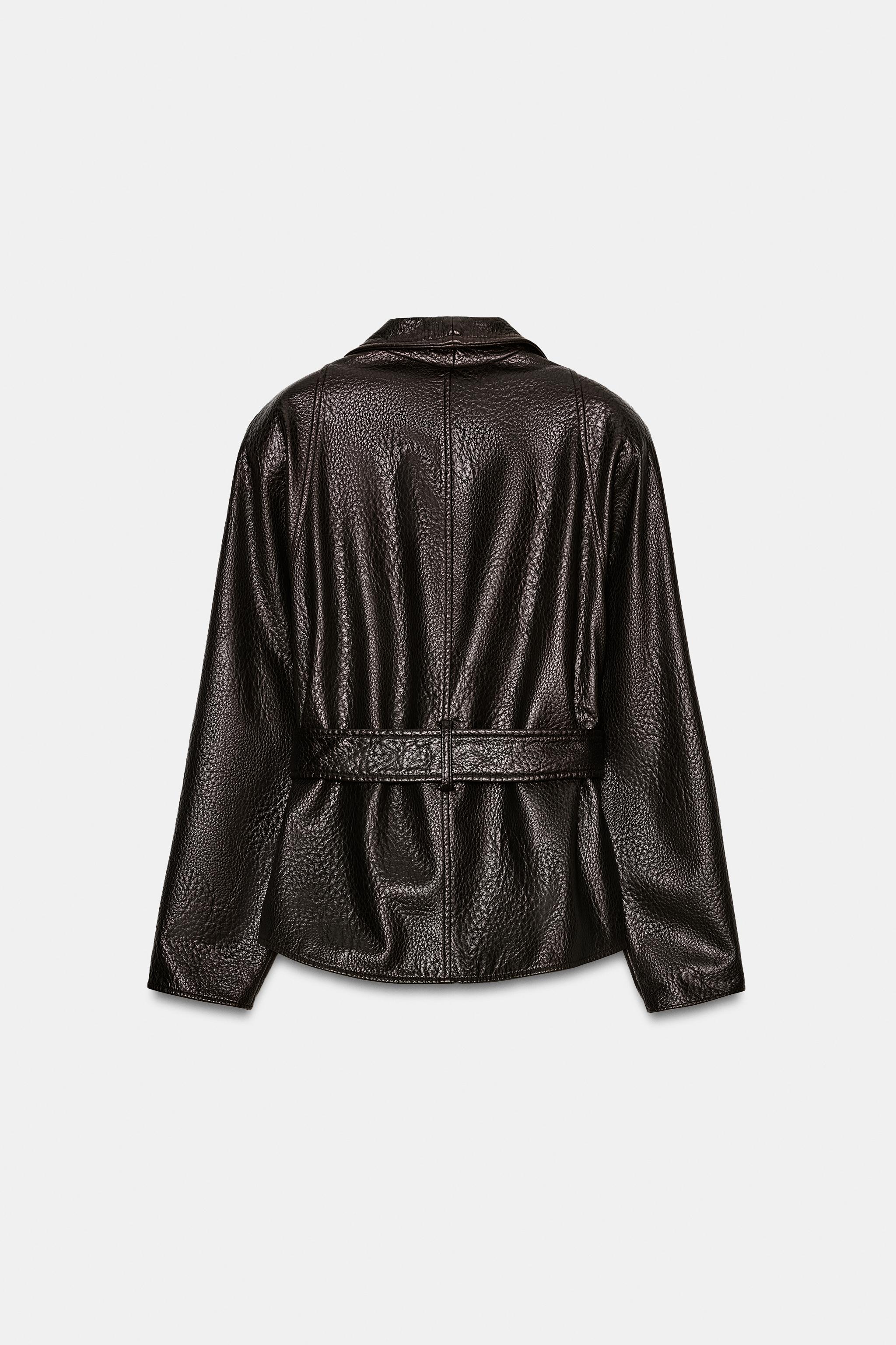 ZW COLLECTION FAUX LEATHER BELTED JACKET - Dark brown | ZARA Canada
