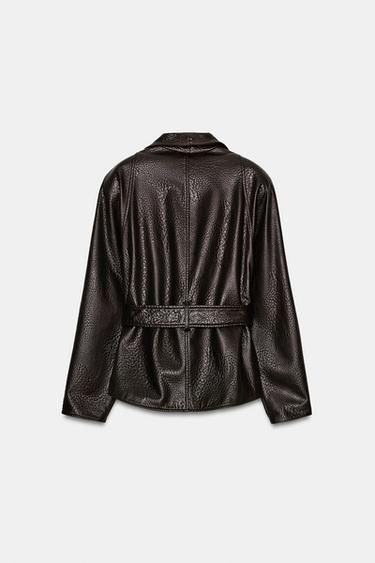 LEATHER EFFECT BELTED JACKET ZW COLLECTION - Dark brown by Zara - Image 5