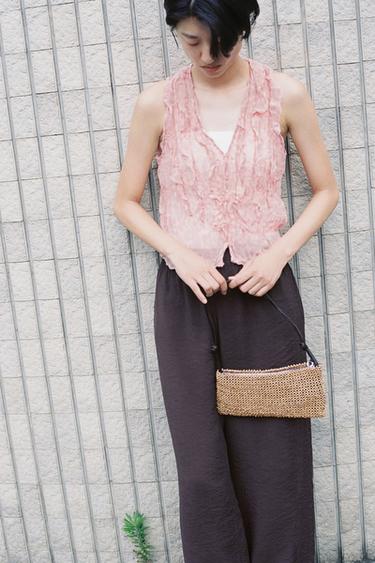 Zara 半透明荷葉邊上衣 - 粉紅色