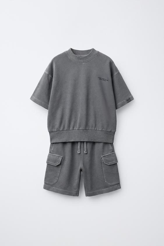 CONJUNTO DE MOLETOM DE MANGA CURTA E BERMUDA CARGO - Cinza-antracito da Zara - Imagem 0