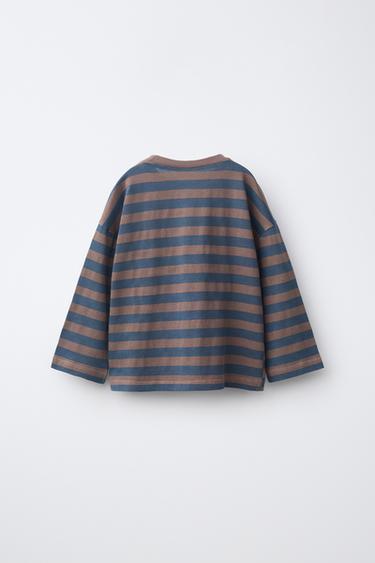 STRIPED PRINT T-SHIRT — Brown 2