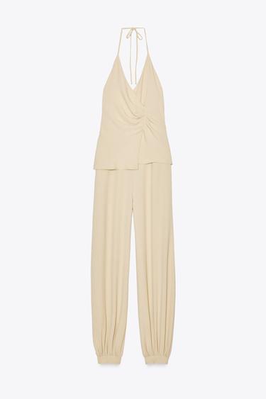 HALTER TWO-PIECE EFFECT JUMPSUIT - Sand by Zara - Image 0