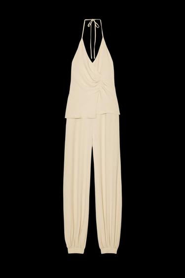 HALTER TWO-PIECE EFFECT JUMPSUIT - Sand by Zara - Image 0