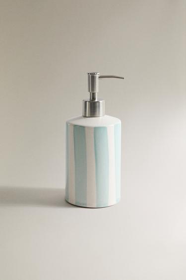 STRIPED CERAMIC SOAP DISPENSER - Blue/White by Zara - Image 0