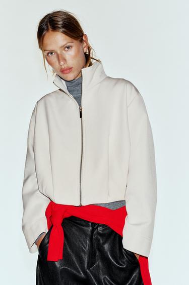 STAND-UP COLLAR BOMBER JACKET — Ecru 2