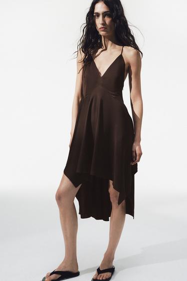 ROBE ASYMÉTRIQUE À VOLANTS ZW COLLECTION - Marron de Zara - Image 3