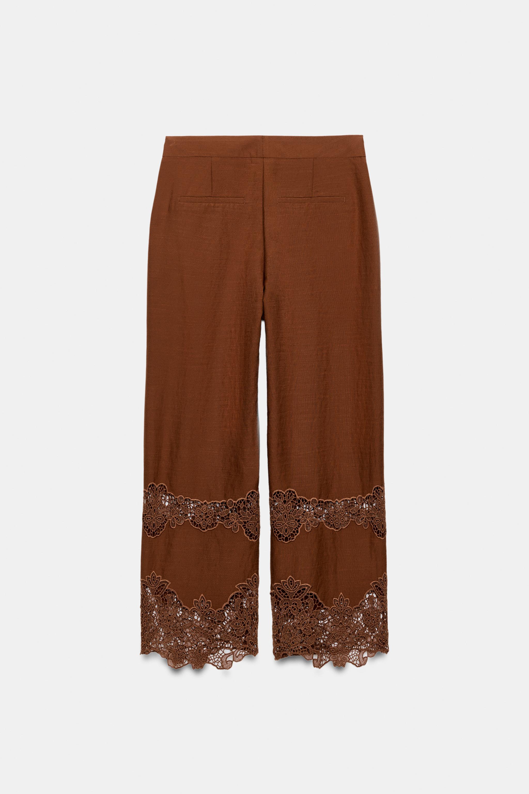 Женские брюки Zara EYELET EMBROIDERED WIDE-LEG TROUSERS — фото 7