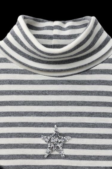 Zara CUT OUT TURTLENECK T-SHIRT - striped