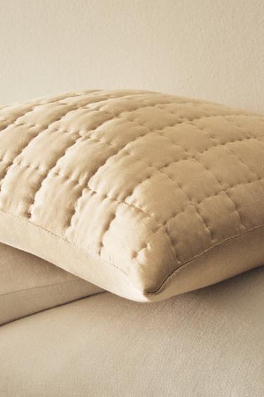 SILK AND COTTON CUSHION COVER FOR QUILTS - Beige by Zara