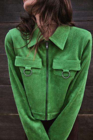 FAUX SUEDE CROP JACKET - Apple green by Zara