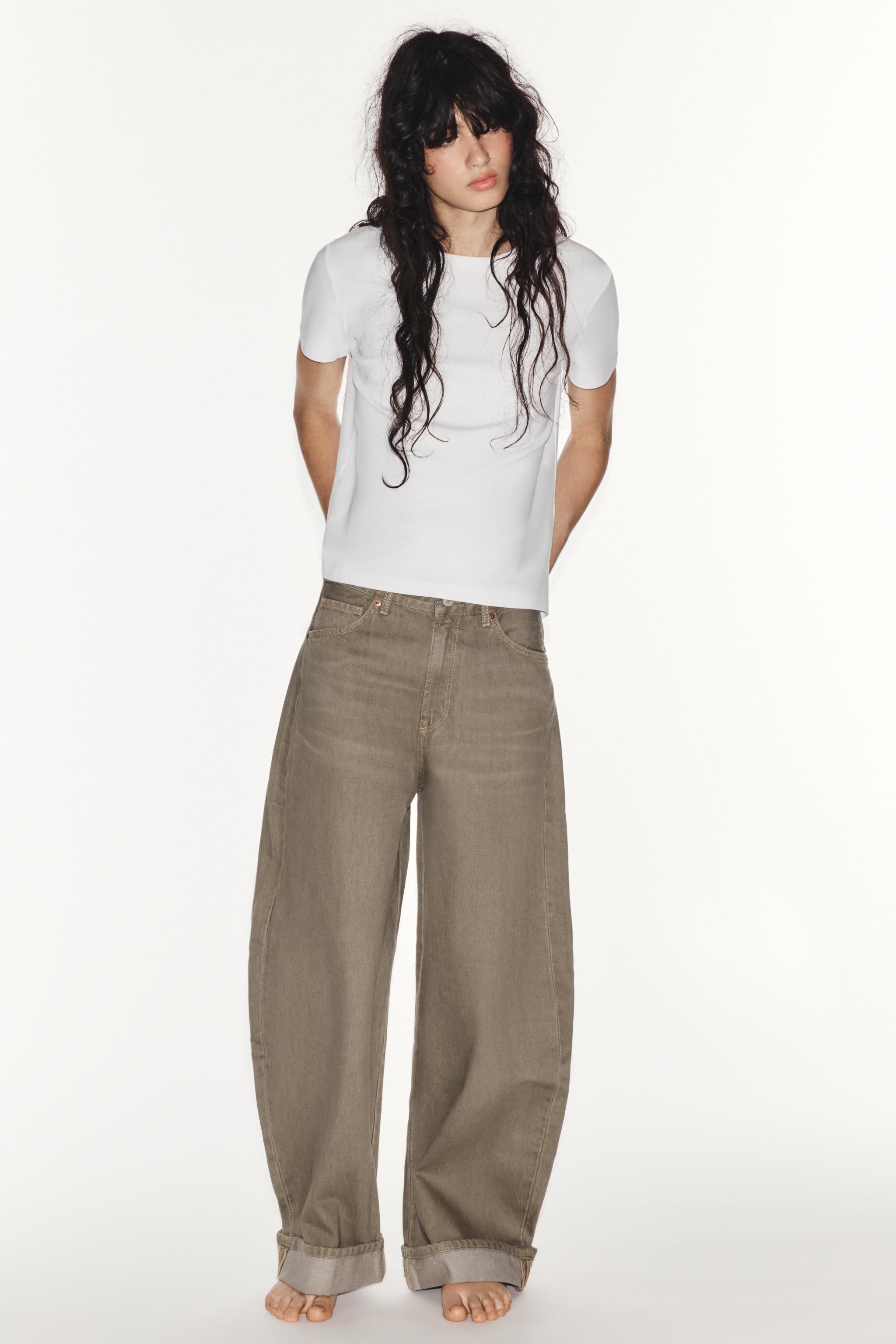 TRF MID-RISE BAGGY FOLDED JEANS — Brown / Taupe
