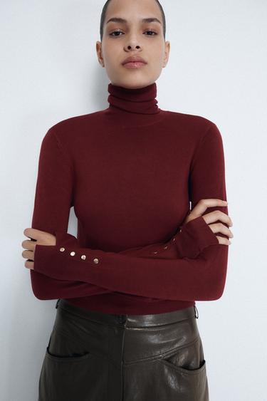 Zara BASIC PLAIN KNIT JUMPER - Maroon