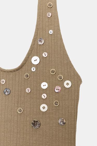 TOP CÔTELÉ BOUTONS - Vert olive de Zara - Image 8