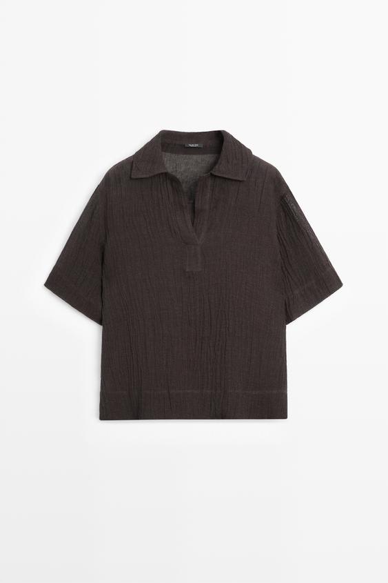 Flowing linen blend polo blouse from Zara - $130