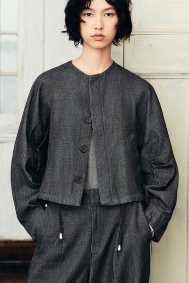Zara ZW COLLECTION 泡泡丹寧飛行員外套 - 藍色