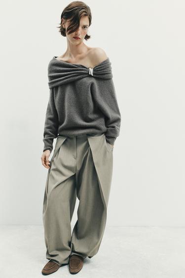 PANTALÓN BARREL PLIEGUES - Verdoso de Zara