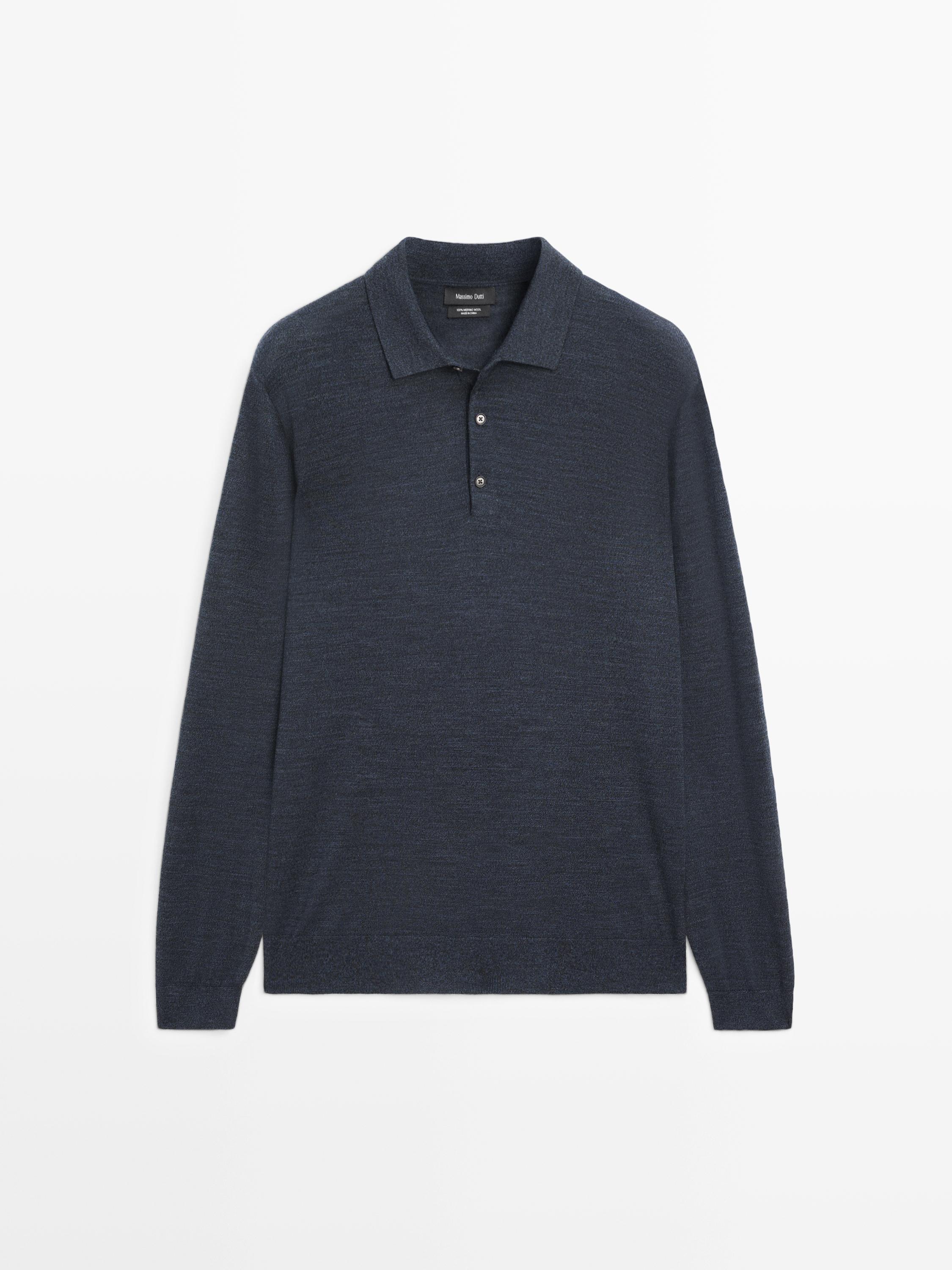 100% wool knit sweater with polo collar