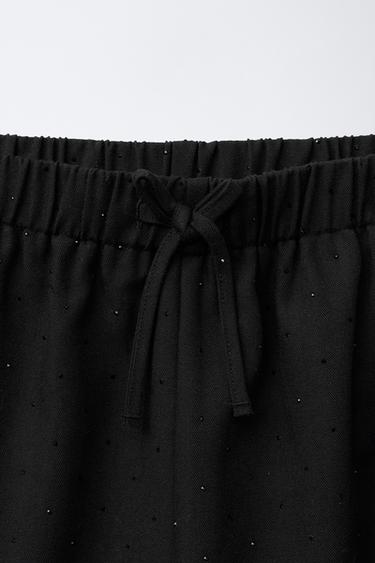 PANTALON À JAMBES LARGES AVEC STRASS - Noir de Zara - Image 2
