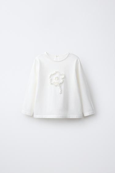 T-SHIRT MIT BLUMENAPPLIKATION - Cremefarben hell von Zara - Bild 0