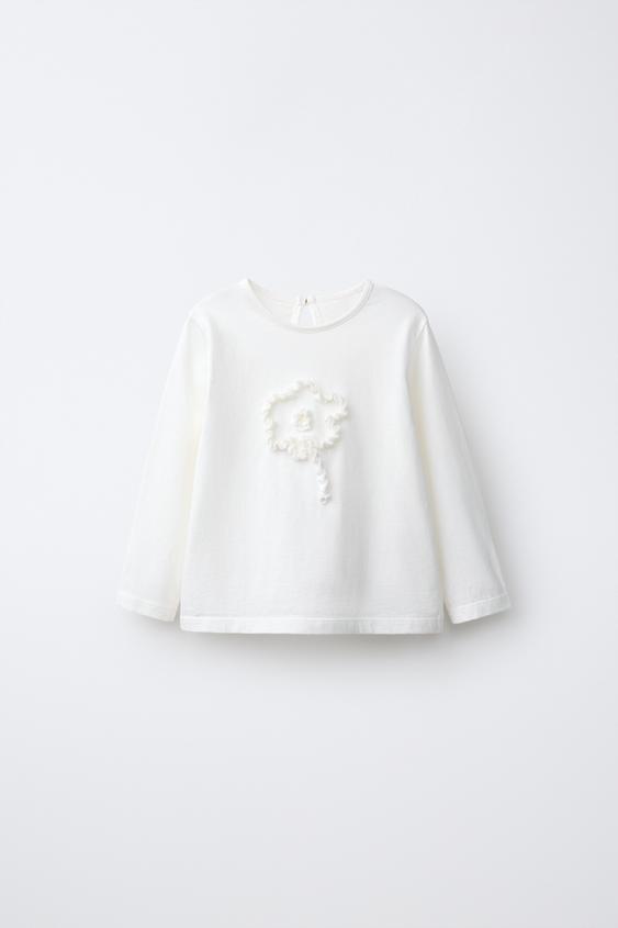 FLORAL APPLIQUÉ T-SHIRT - Light ecru by Zara - Image 0