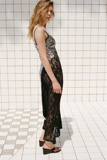 Zara ASYMMETRIC SEQUIN TOP - Silver - Image 0