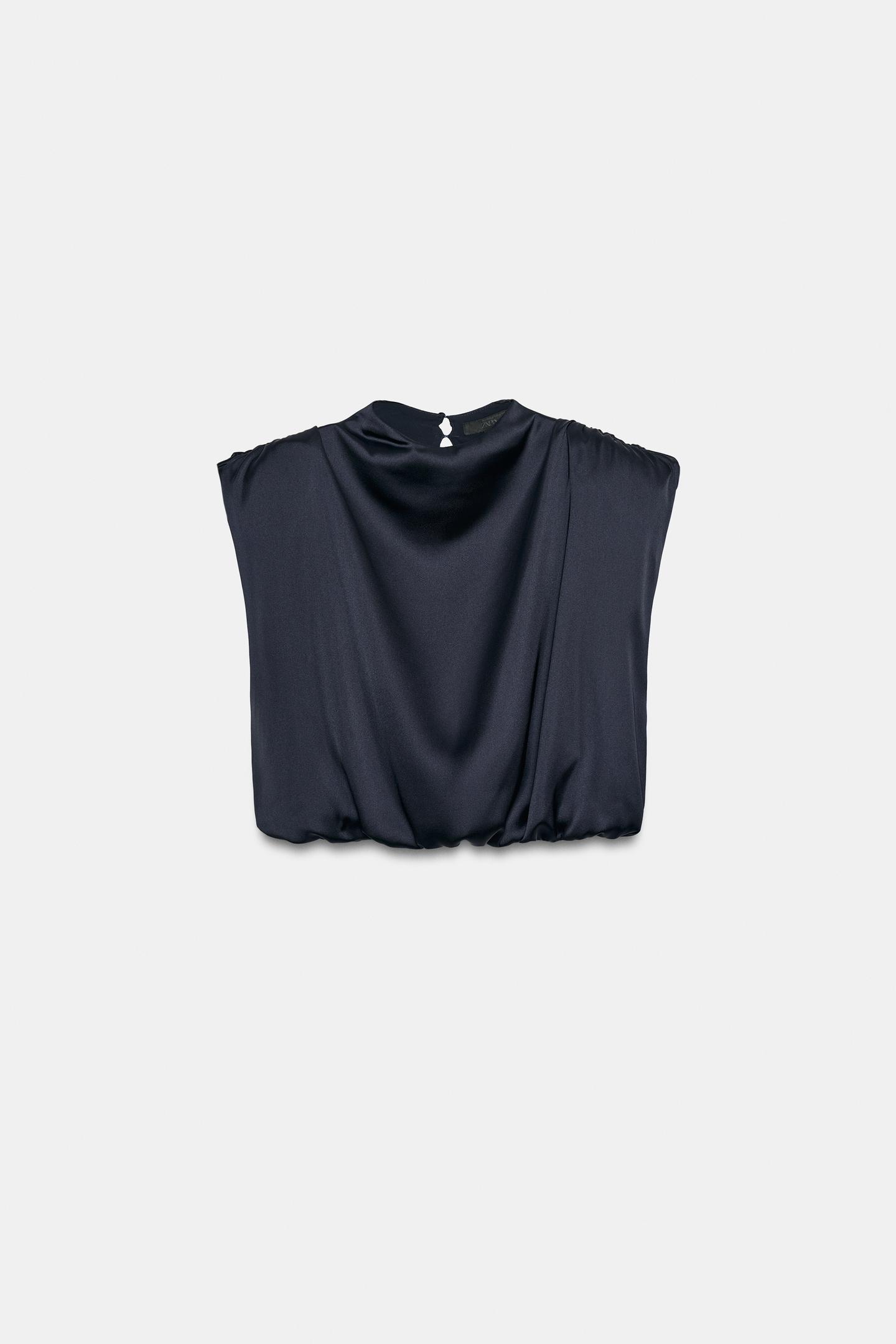 Женский топ Zara Satin Shoulder Pad Top, цвет: Тёмный тёмно-синий — фото 7