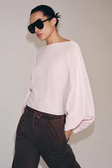 Zara KNIT TOP WITH VOLUME SLEEVES - Pale pink