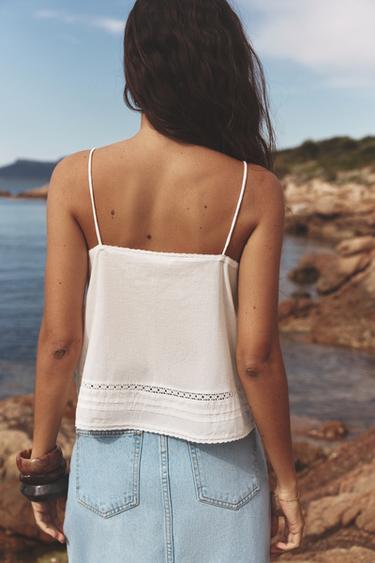 TOP BRODÉ AVEC LACETS - Blanc de Zara - Image 3