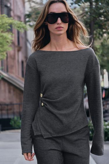 SOFT BROOCH TOP — Dark gray 2