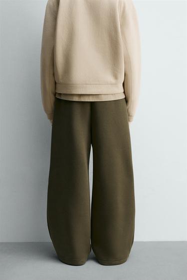 WIDE-LEG NEOPRENE-EFFECT TROUSERS WITH STUDS - Olive green by Zara - Image 2