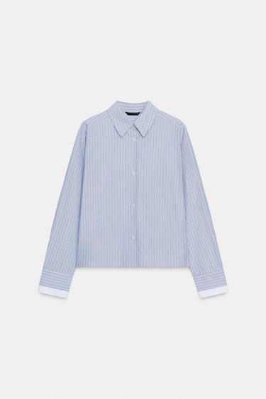 KEMEJA PENDEK TALI BELAKANG - Biru / Putih dari Zara