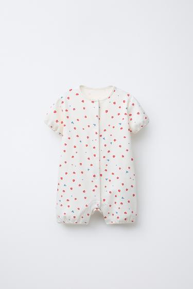 Zara 0-18 MONTHS/ STRAWBERRY SHORT PAJAMAS - Ecru