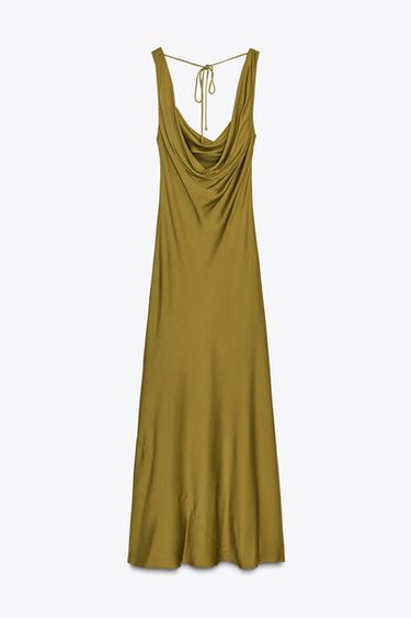 ZW COLLECTION LONG SATIN DRESS - Olive green by Zara