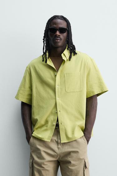 RELAXED FIT COTTON/VISCOSE SHIRT - Lime by Zara