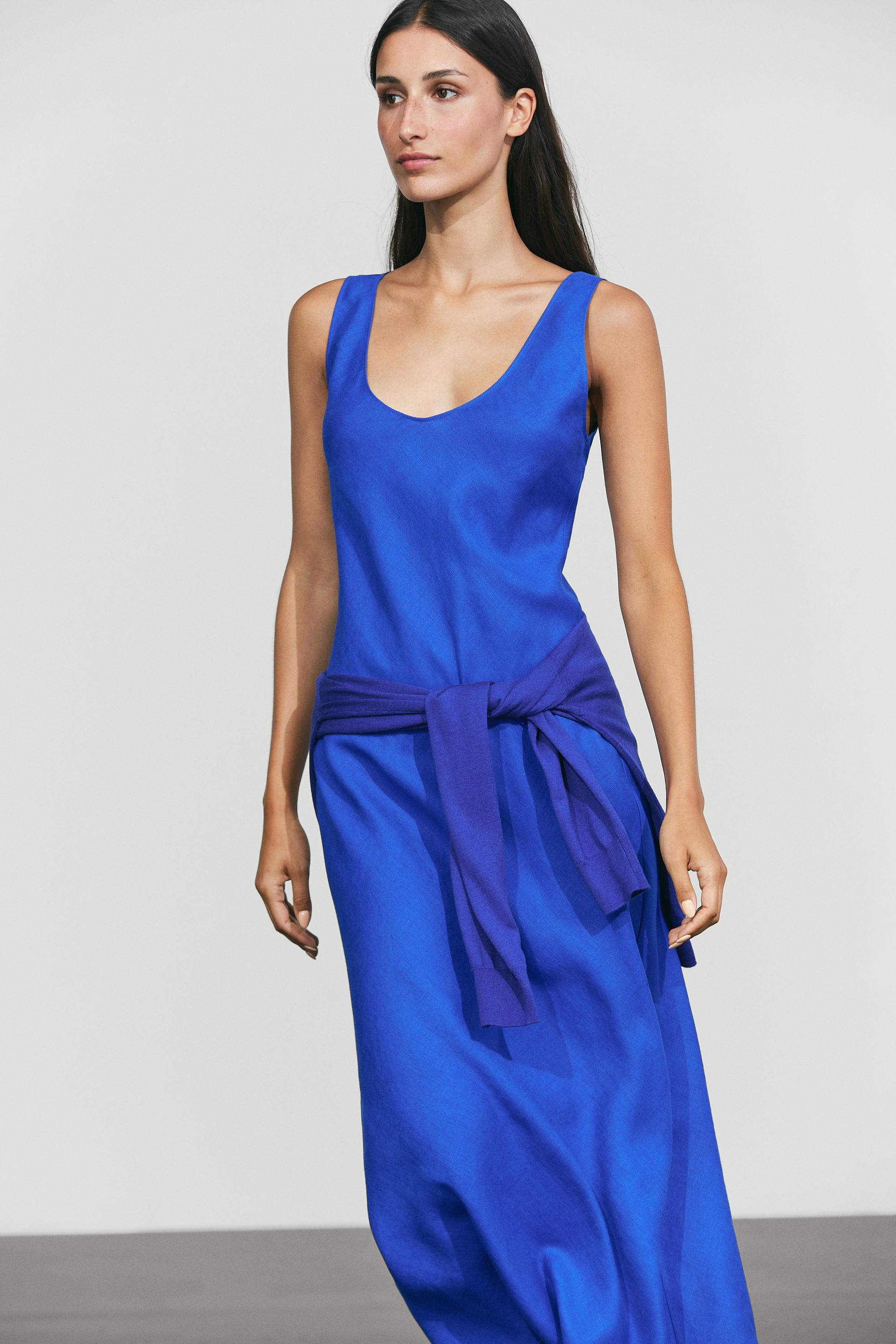 100% linen strap midi dress — 489