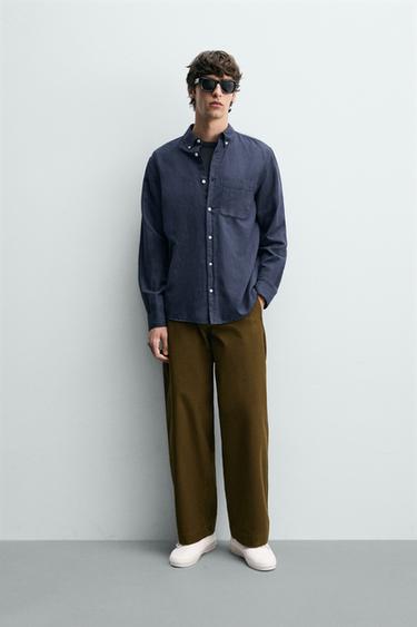 CAMISA REGULAR FIT LINO - ALGODÓN - Azul de Zara