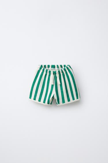 LOT DE DEUX BERMUDAS UNIE ET À RAYURES - Vert / Écru de Zara - Image 1