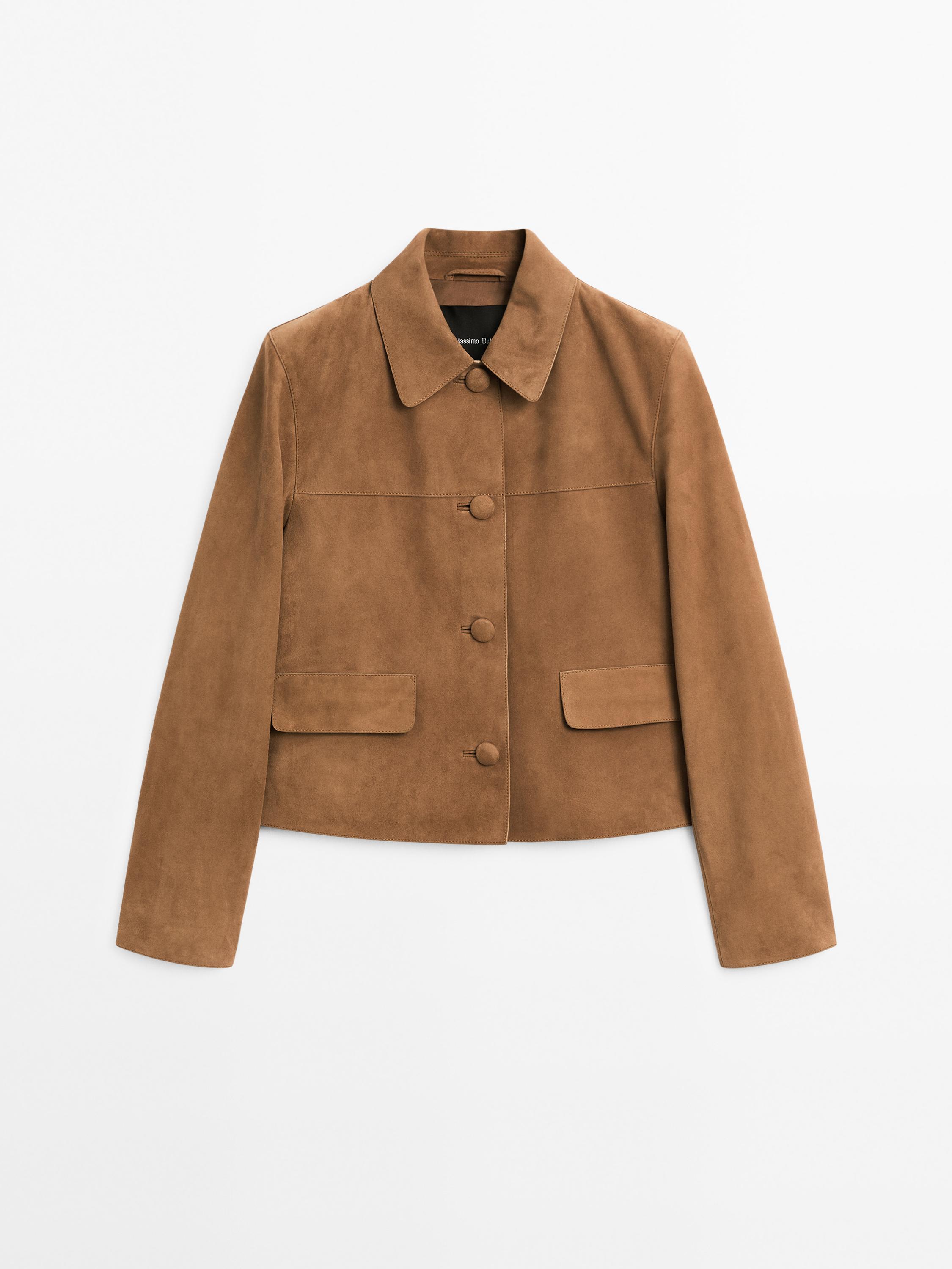 Suede leather jacket with lined buttons