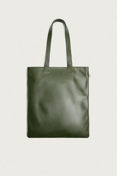 SAC SHOPPER EN CUIR - Vert de Zara