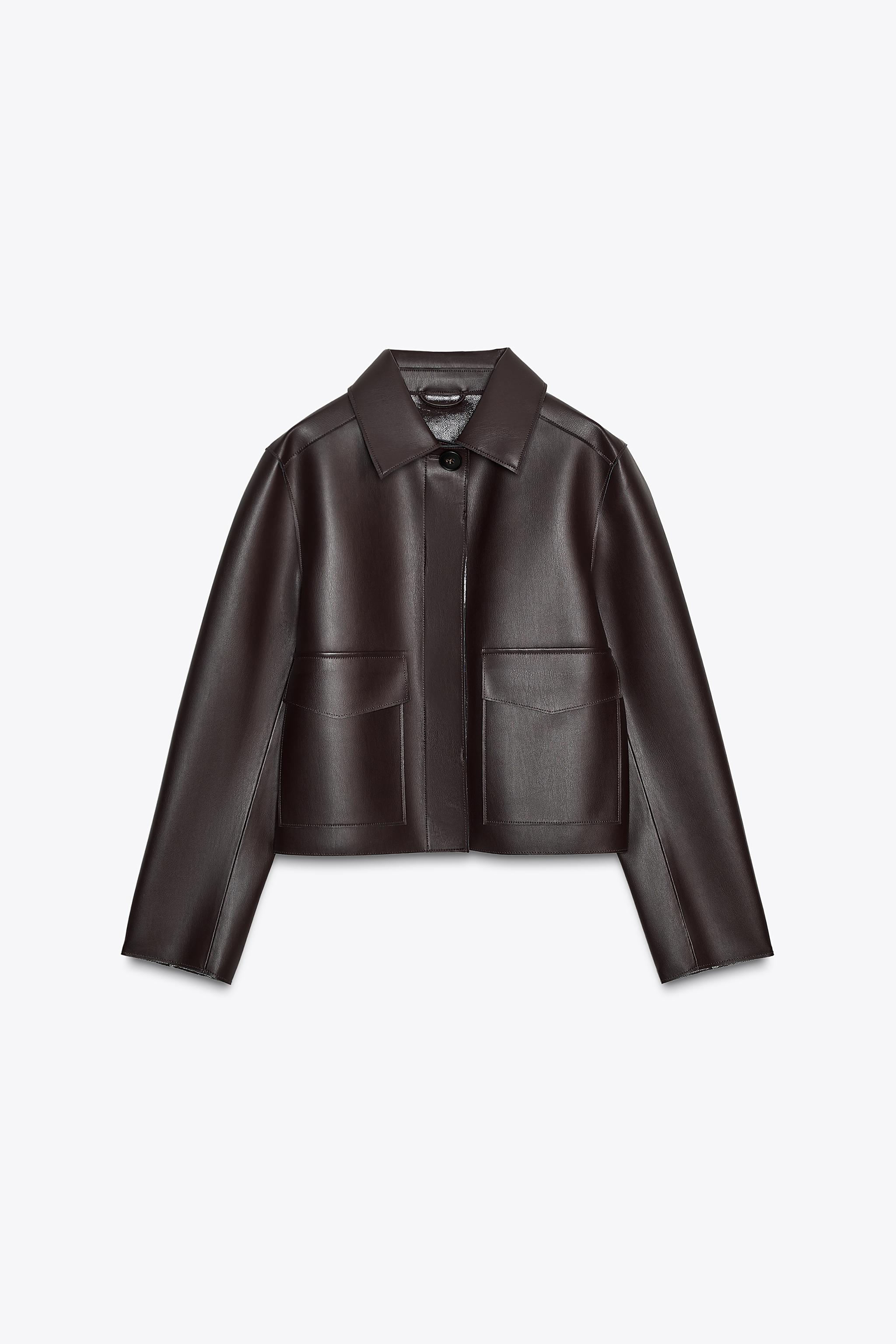 ZARA レザー風オーバーサイズジャケット　Lサイズ 送関込み☆ZARA/ザラ☆オーバーサイズ フェイクレザージャケット