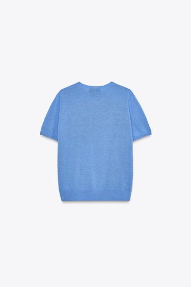HAUT EN MAILLE UNIE À MANCHES COURTES - Bleu de Zara - Image 6
