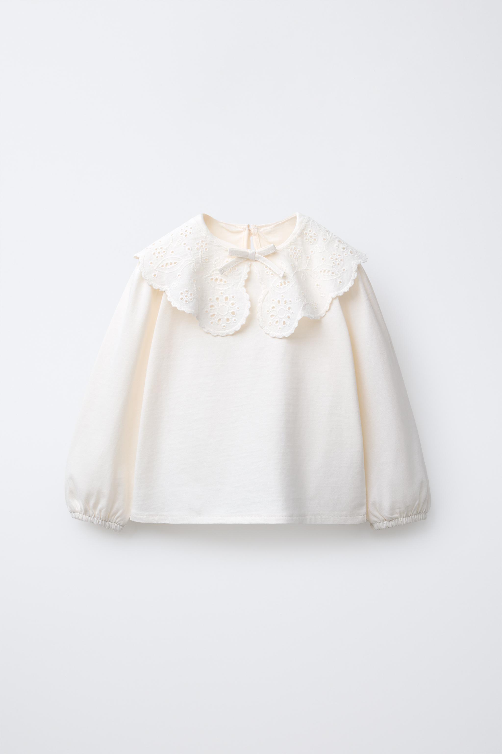 EMBROIDERED COLLAR T-SHIRT - Ecru | ZARA United States