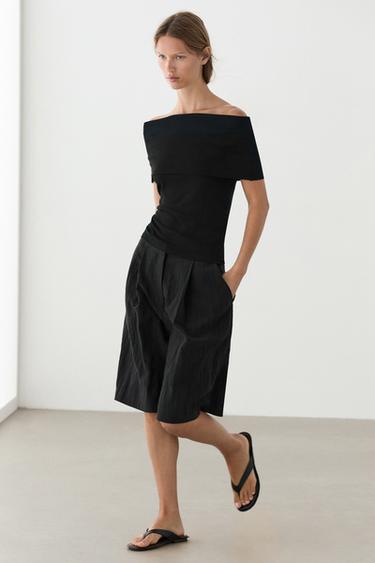 Zara Cotton off-the-shoulder top - Black
