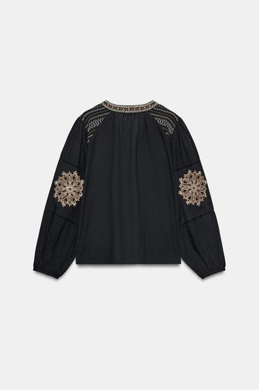 EMBROIDERED FLORAL SHIRT - Black by Zara - Image 7