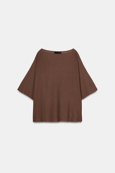 Zara KNIT CAPE TOP - Chocolate