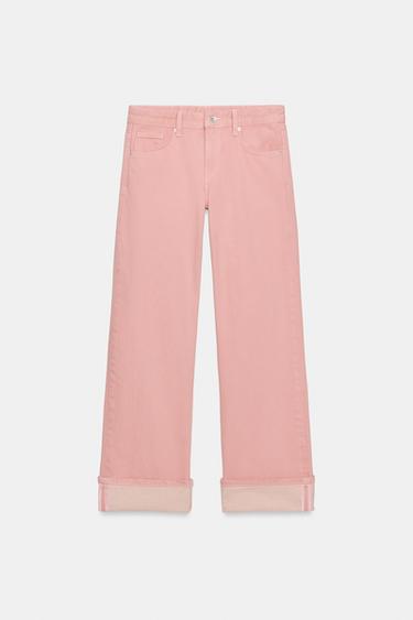 TRF LOW-RISE LOOSE FOLDED JEANS - Pink by Zara